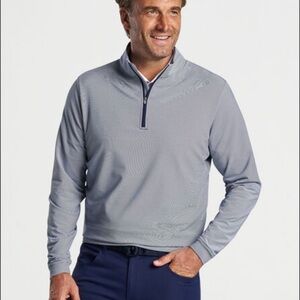 Peter Millar Stripe Performance Quarter-Zip in navy and white stripe size Large